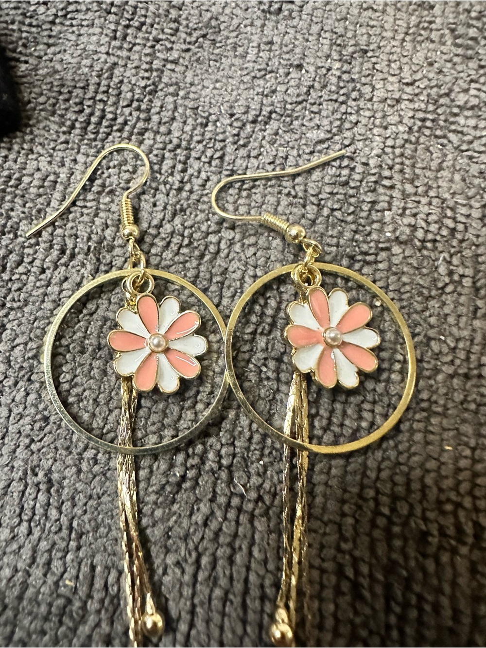 Daisy Gold Hoop Earrings with Pink & White Flower Accents - Daisy
